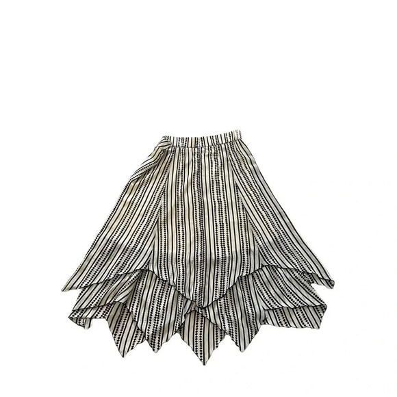 Chico’s Women's Ivory & Cream Striped Polka Dot Back Zipper Midi Skirt Size 2 - Picture 2 of 5